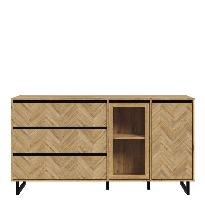 Nikomedes Modern Sideboard – Triple Oak & Matt Black Finish