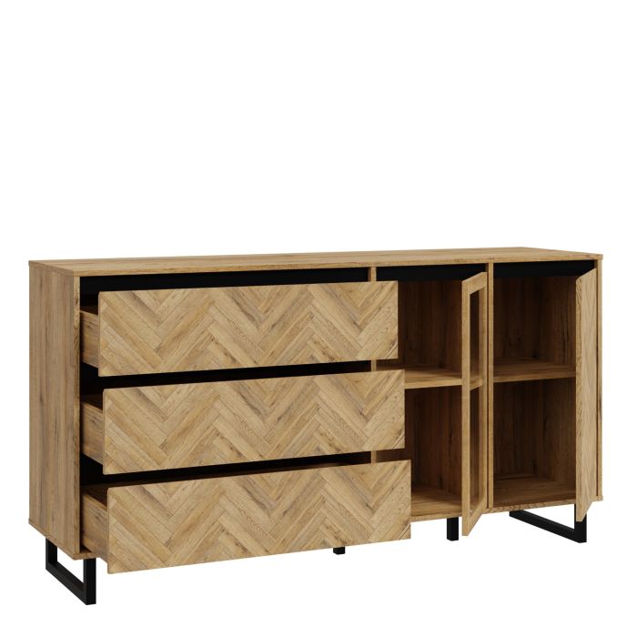 Nikomedes Modern Sideboard – Triple Oak & Matt Black Finish