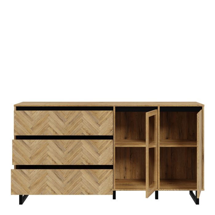Nikomedes Modern Sideboard – Triple Oak & Matt Black Finish