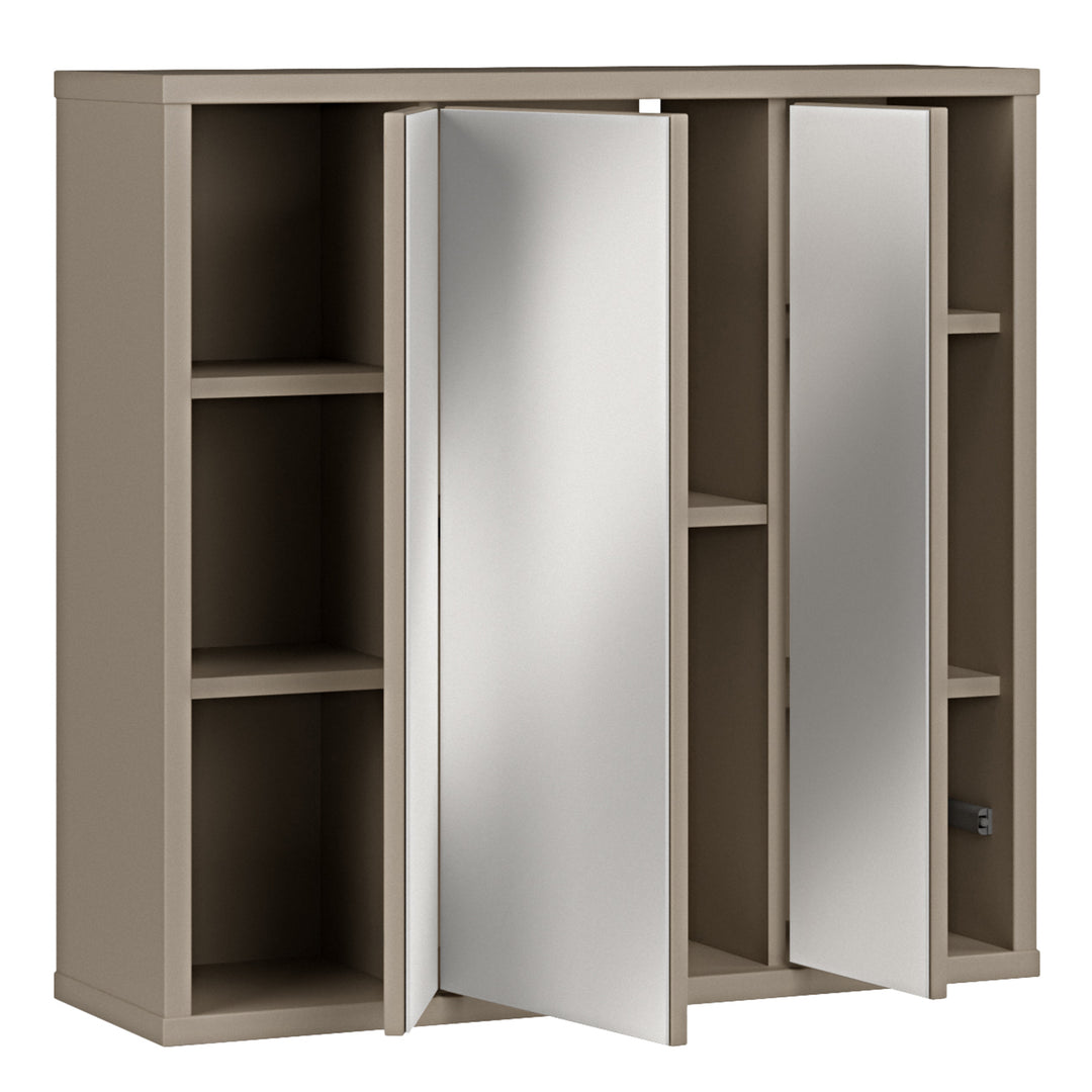 Alice Springs Hanging Mirror Cupboard with 3 Doors Push-to-Open in Taupe