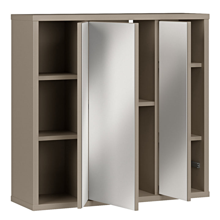 Alice Springs Hanging Mirror Cupboard with 3 Doors Push-to-Open in Taupe