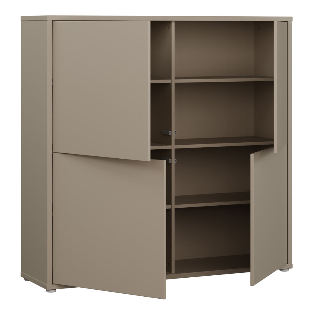 Alice Springs 4 Door Large Storage Cabinet with Push-to-Open Doors in Taupe