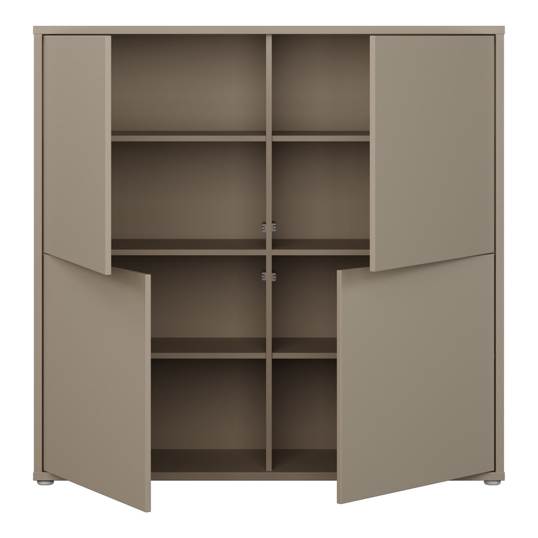 Alice Springs 4 Door Large Storage Cabinet with Push-to-Open Doors in Taupe