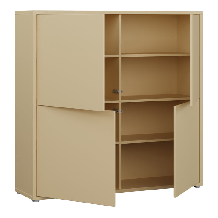 Alice Springs 4 Door Large Storage Cabinet with Push-to-Open Doors in Butter Yellow