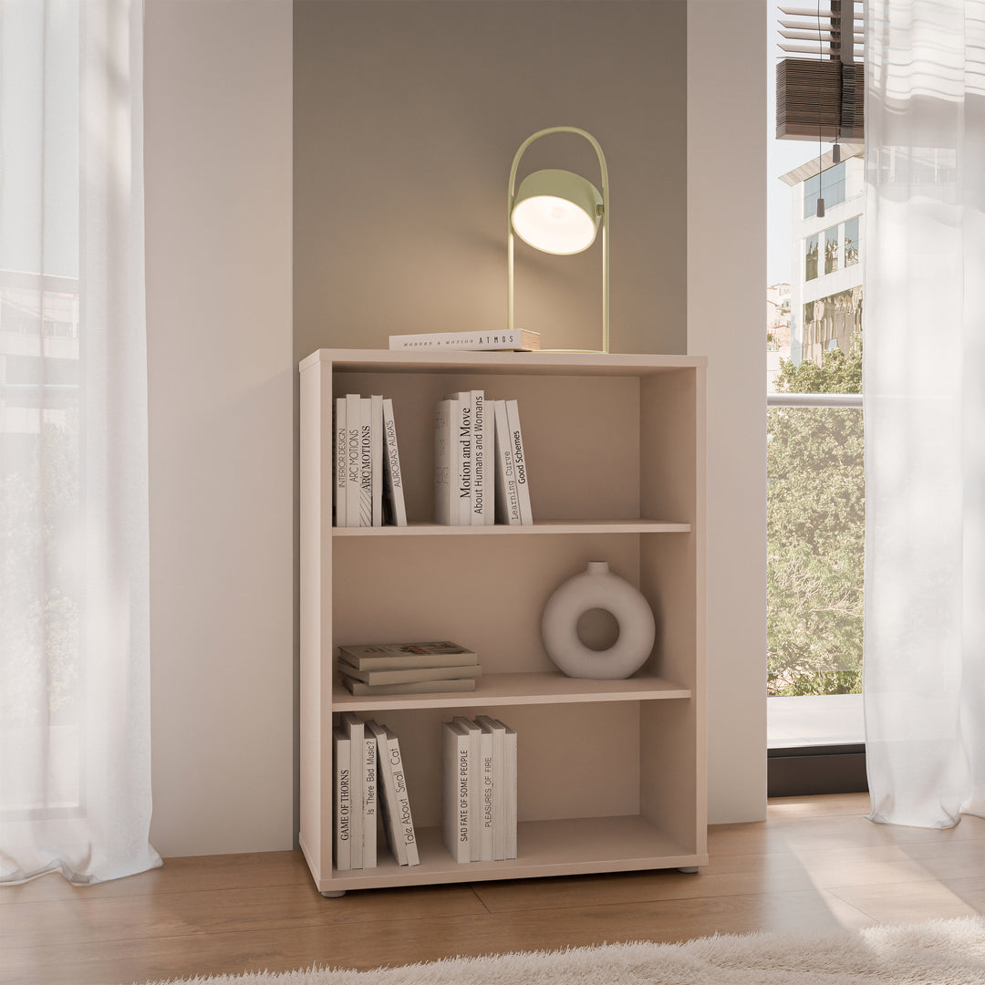 Alice Springs Low Wide Bookcase with Open Shelving in Sand