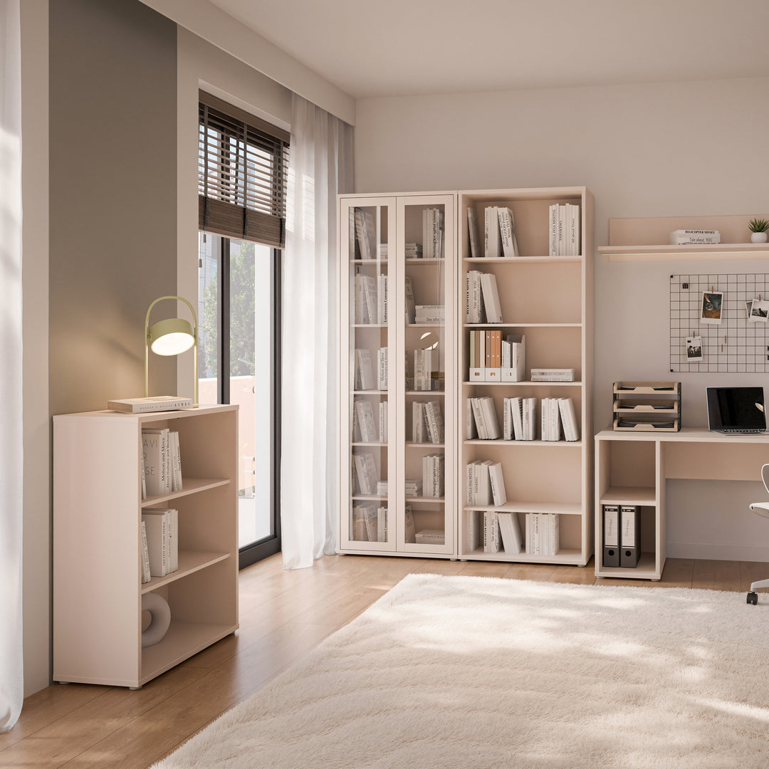 Alice Springs Low Wide Bookcase with Open Shelving in Sand