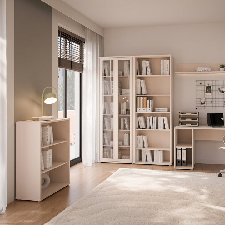 Alice Springs Low Wide Bookcase with Open Shelving in Sand