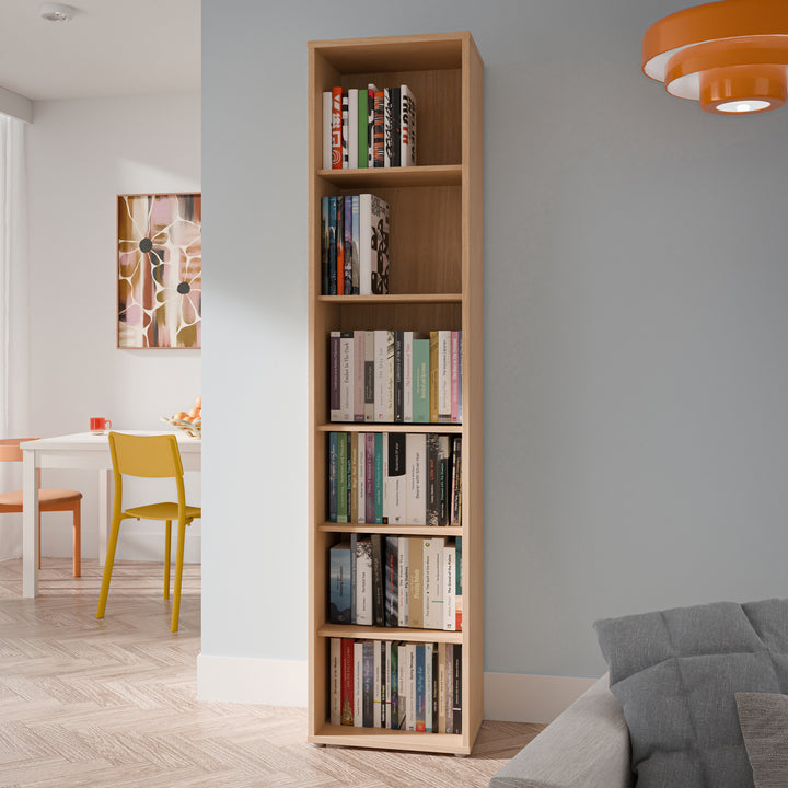 Alice Springs Tall Narrow Bookcase with 5 Shelves in Elegancia Oak