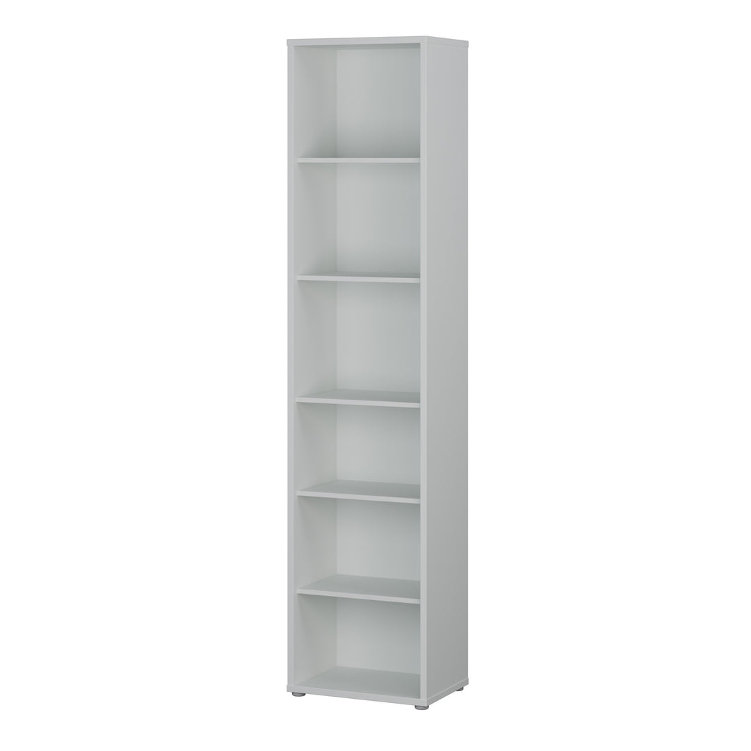Alice Springs Tall Narrow Bookcase with 5 Shelves in Light Grey
