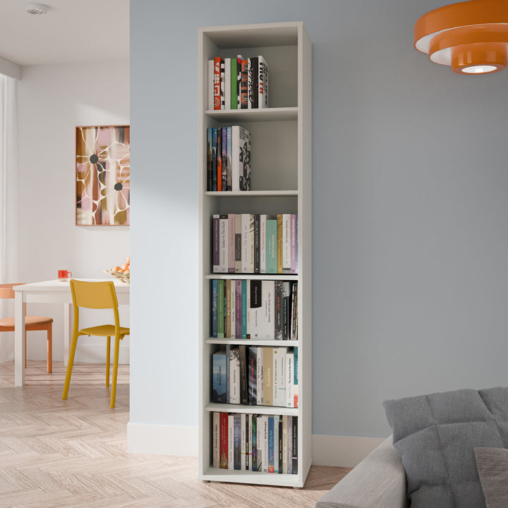 Alice Springs Tall Narrow Bookcase with 5 Shelves in Light Grey