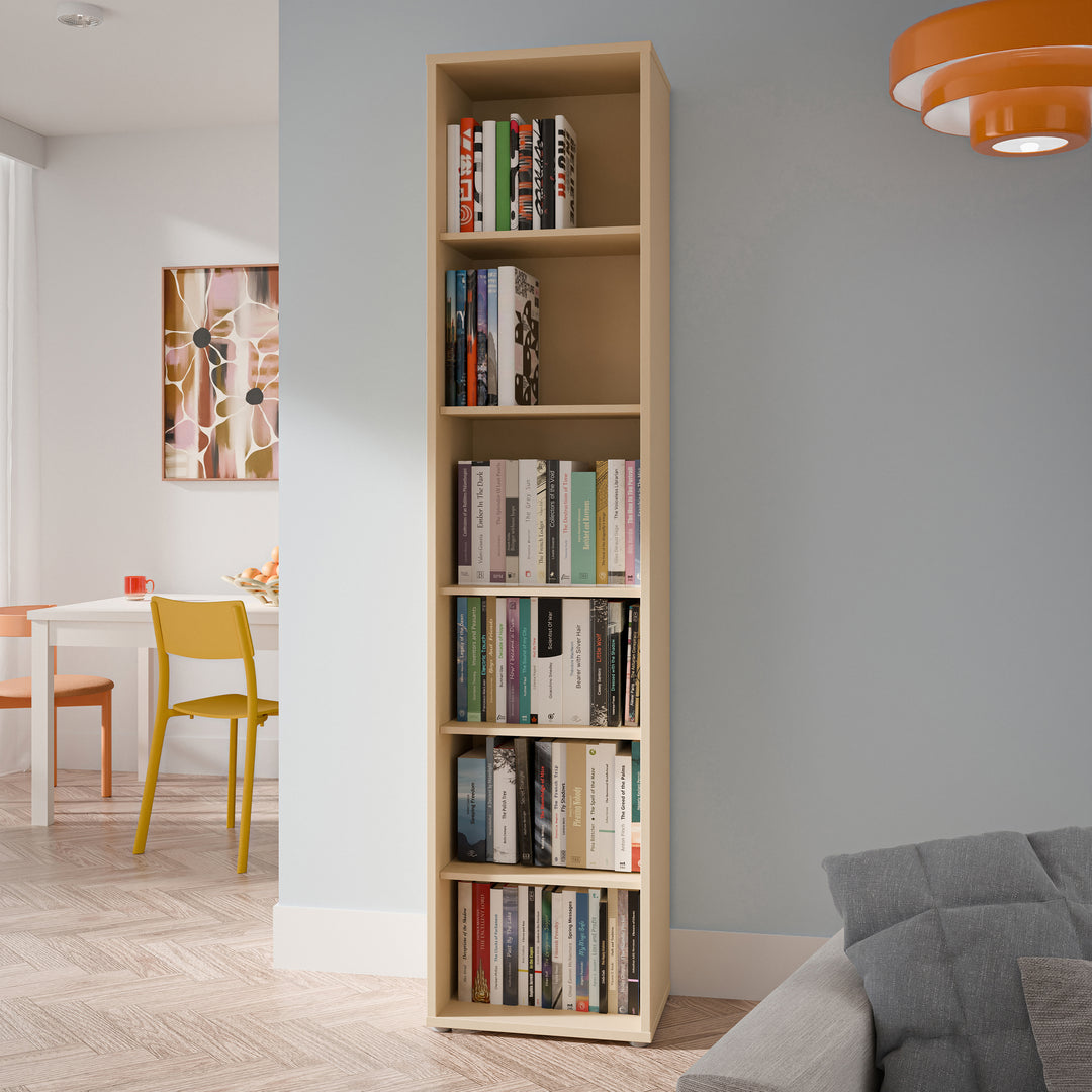 Alice Springs Tall Narrow Bookcase with 5 Shelves in Butter Yellow