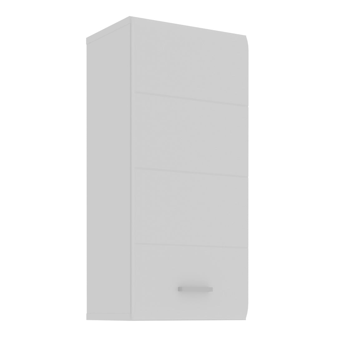 Ice Cave Hanging Storage Cupboard with 1 Door & Silver Handle in White with White Gloss Door