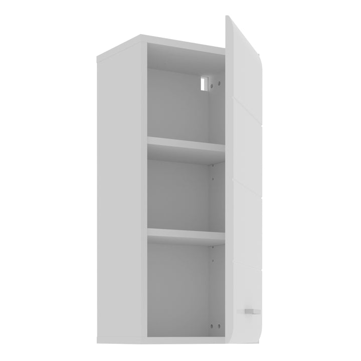 Ice Cave Hanging Storage Cupboard with 1 Door & Silver Handle in White with White Gloss Door