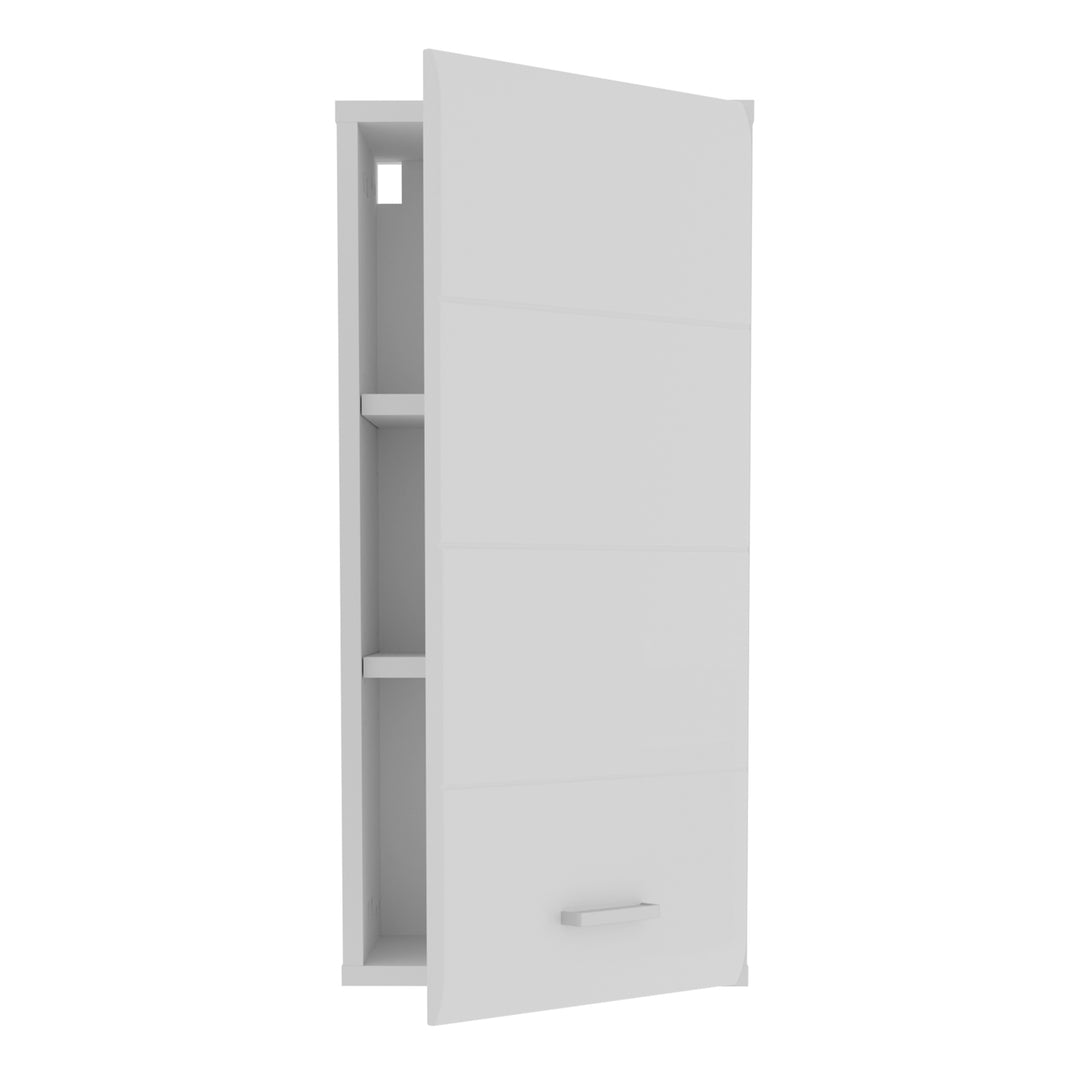 Ice Cave Hanging Storage Cupboard with 1 Door & Silver Handle in White with White Gloss Door