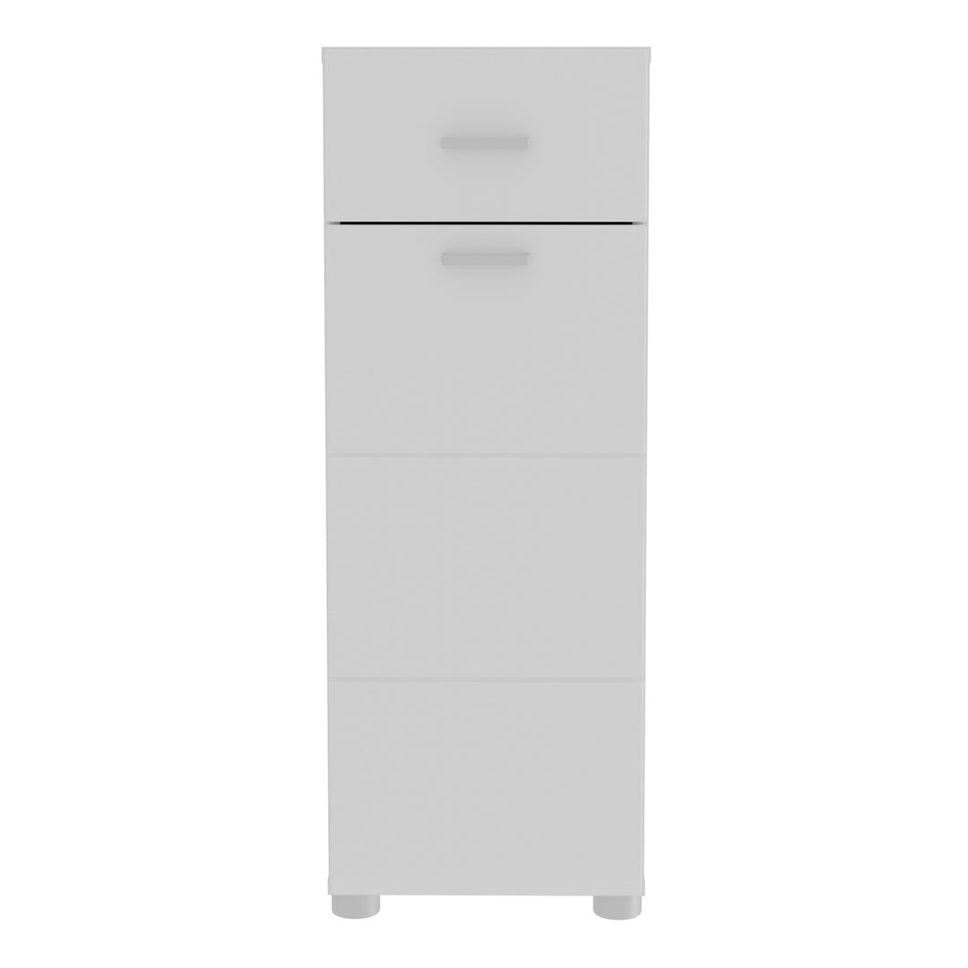 Ice Cave Bathroom Storage Cupboard with 1 Door & 1 Drawer with Silver Handles in White with White High Gloss Door