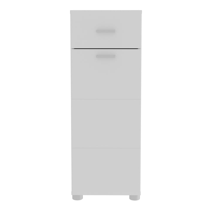 Ice Cave Bathroom Storage Cupboard with 1 Door & 1 Drawer with Silver Handles in White with White High Gloss Door