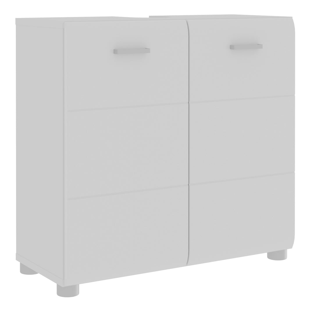Ice Cave Under Sink Vanity Unit with 2 Doors & Silver Handles in White with White High Gloss Doors