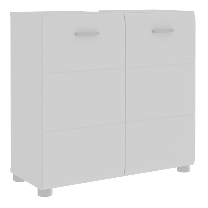 Ice Cave Under Sink Vanity Unit with 2 Doors & Silver Handles in White with White High Gloss Doors