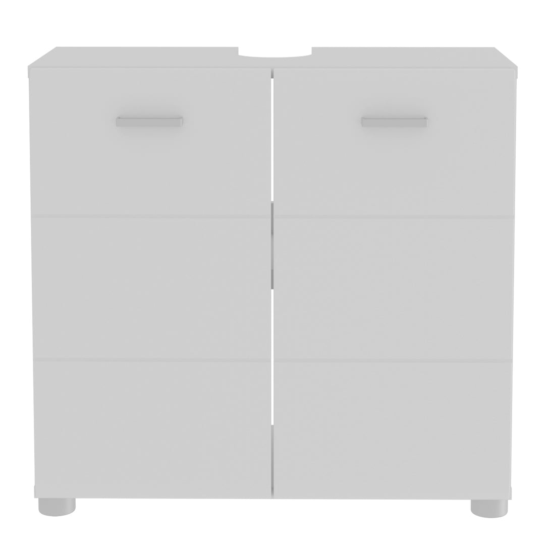 Ice Cave Under Sink Vanity Unit with 2 Doors & Silver Handles in White with White High Gloss Doors