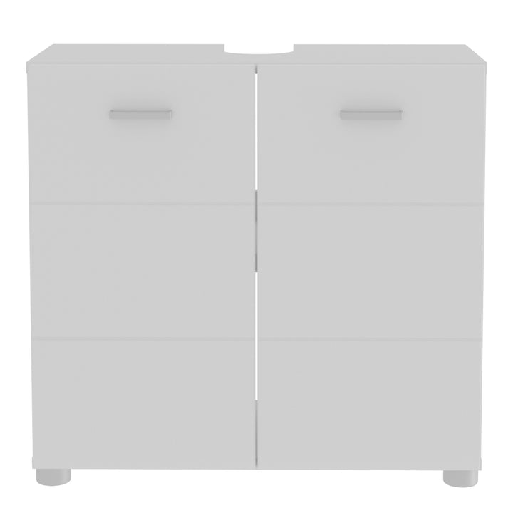 Ice Cave Under Sink Vanity Unit with 2 Doors & Silver Handles in White with White High Gloss Doors