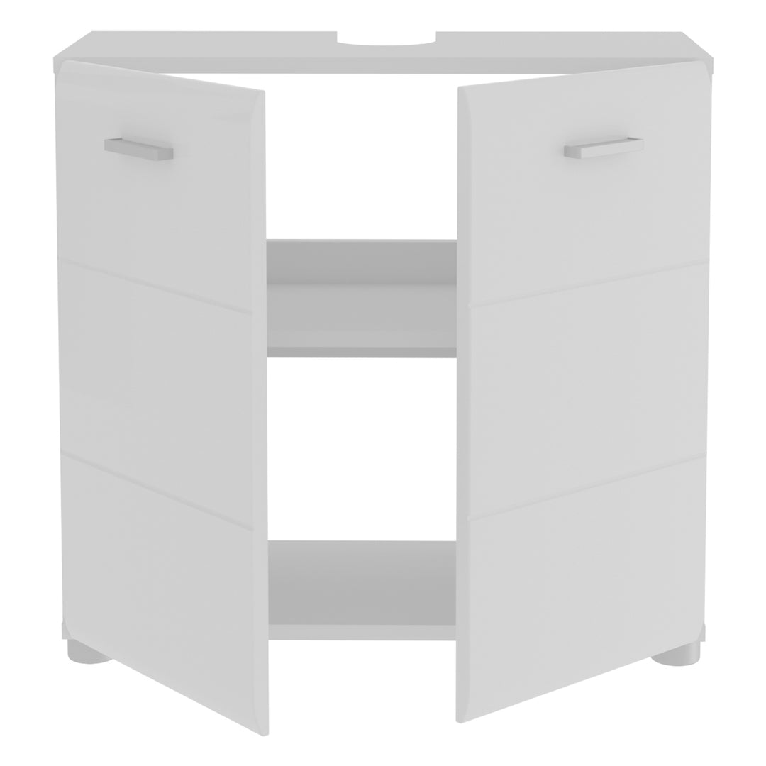 Ice Cave Under Sink Vanity Unit with 2 Doors & Silver Handles in White with White High Gloss Doors