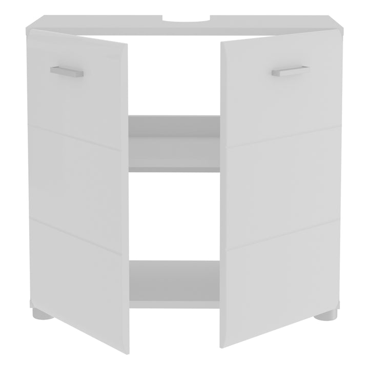 Ice Cave Under Sink Vanity Unit with 2 Doors & Silver Handles in White with White High Gloss Doors