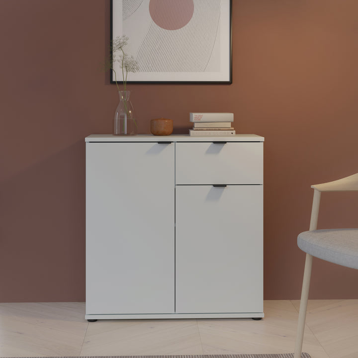 Ganymede 2 Door Cupboard with Drawer and Top Lip Detail in Light Grey