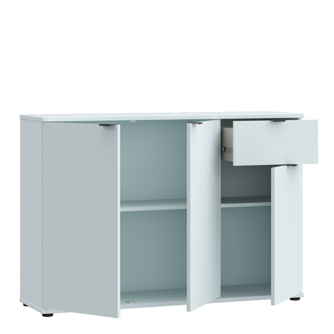 Ganymede Wide 3 Door Cupboard with Drawer in Light Grey