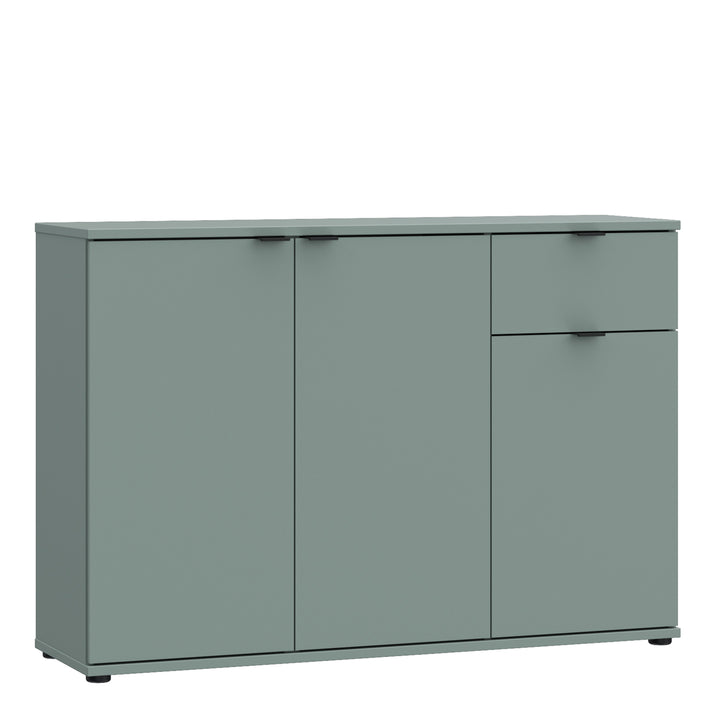 Ganymede Wide 3 Door Cupboard with Drawer in Sage Green