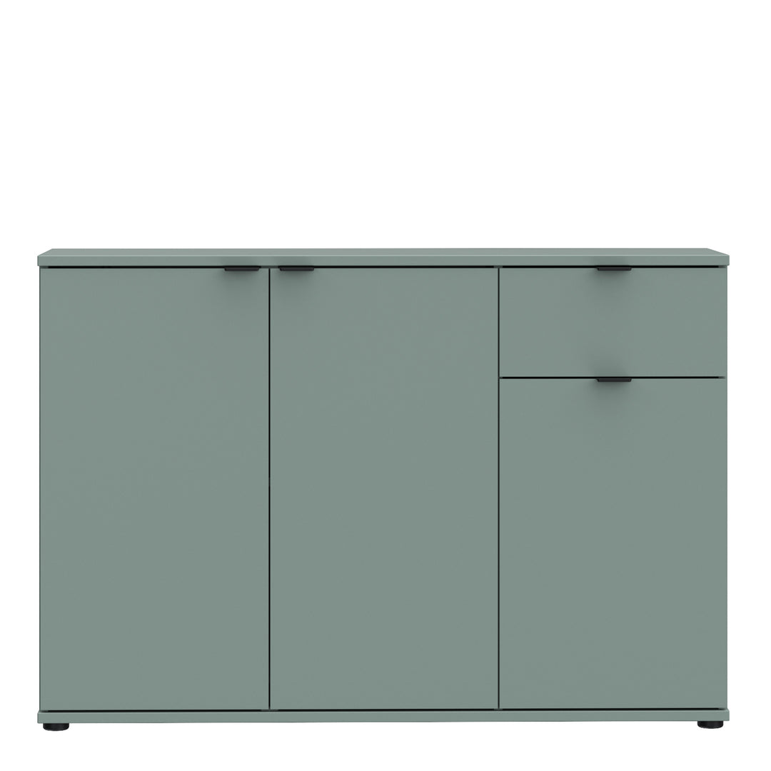 Ganymede Wide 3 Door Cupboard with Drawer in Sage Green
