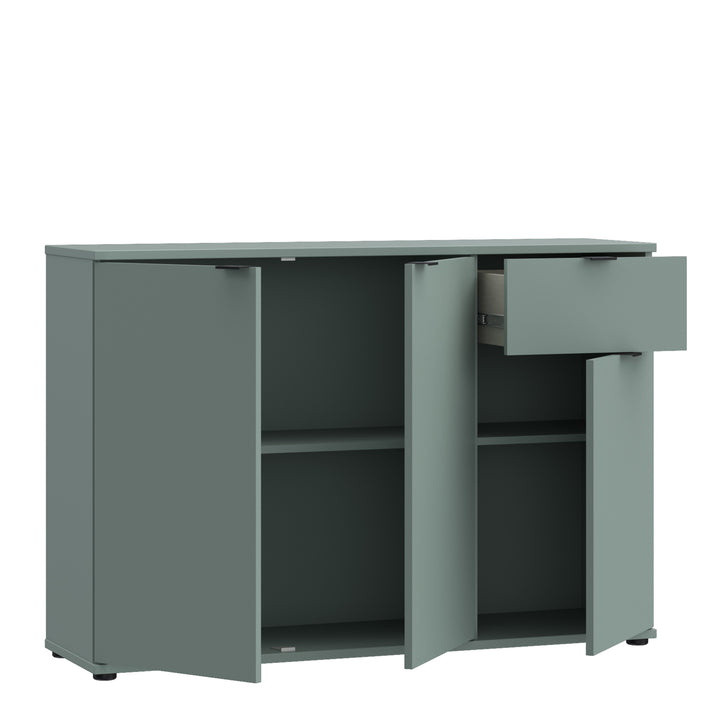 Ganymede Wide 3 Door Cupboard with Drawer in Sage Green