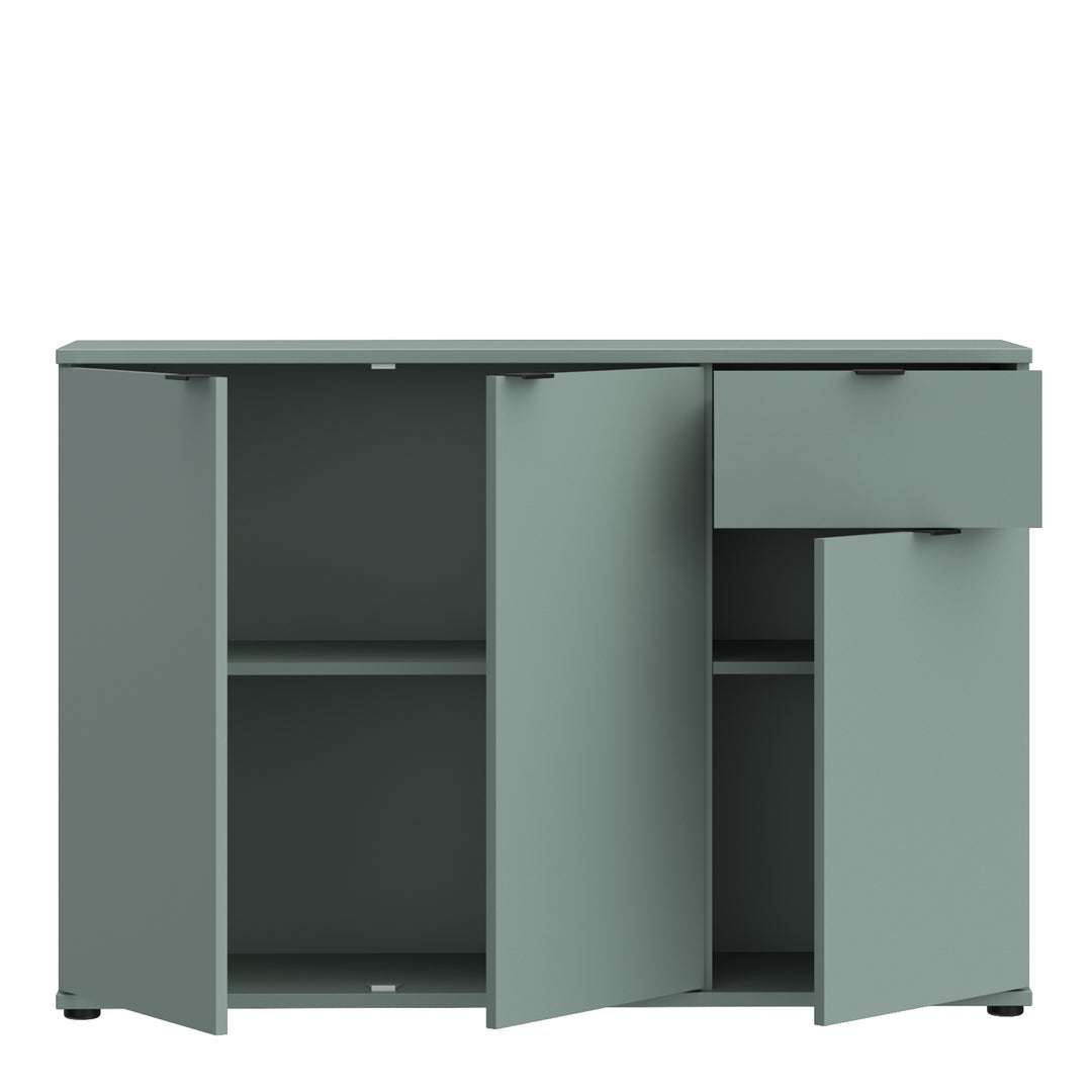Ganymede Wide 3 Door Cupboard with Drawer in Sage Green