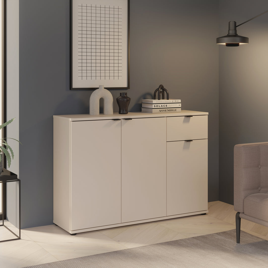 Ganymede Wide 3 Door Cupboard with Drawer in Sand