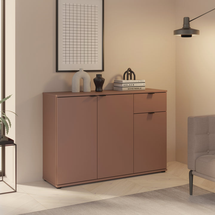 Ganymede Wide 3 Door Cupboard with Drawer in Terracotta
