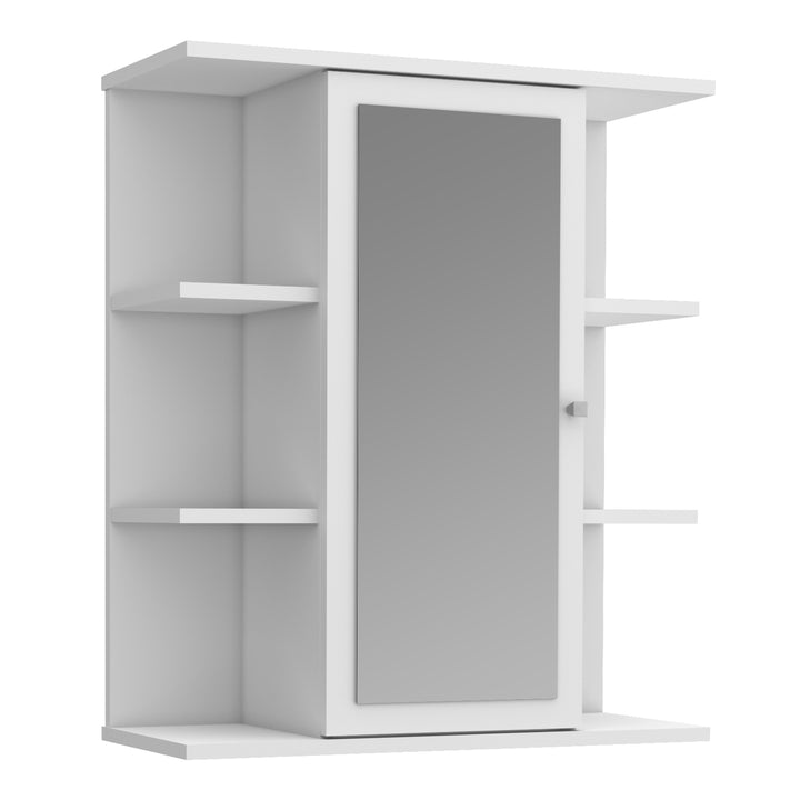 Ipsarion Hanging Cupboard with 1 Mirror Door, 6 Shelves & Silver Handle in White