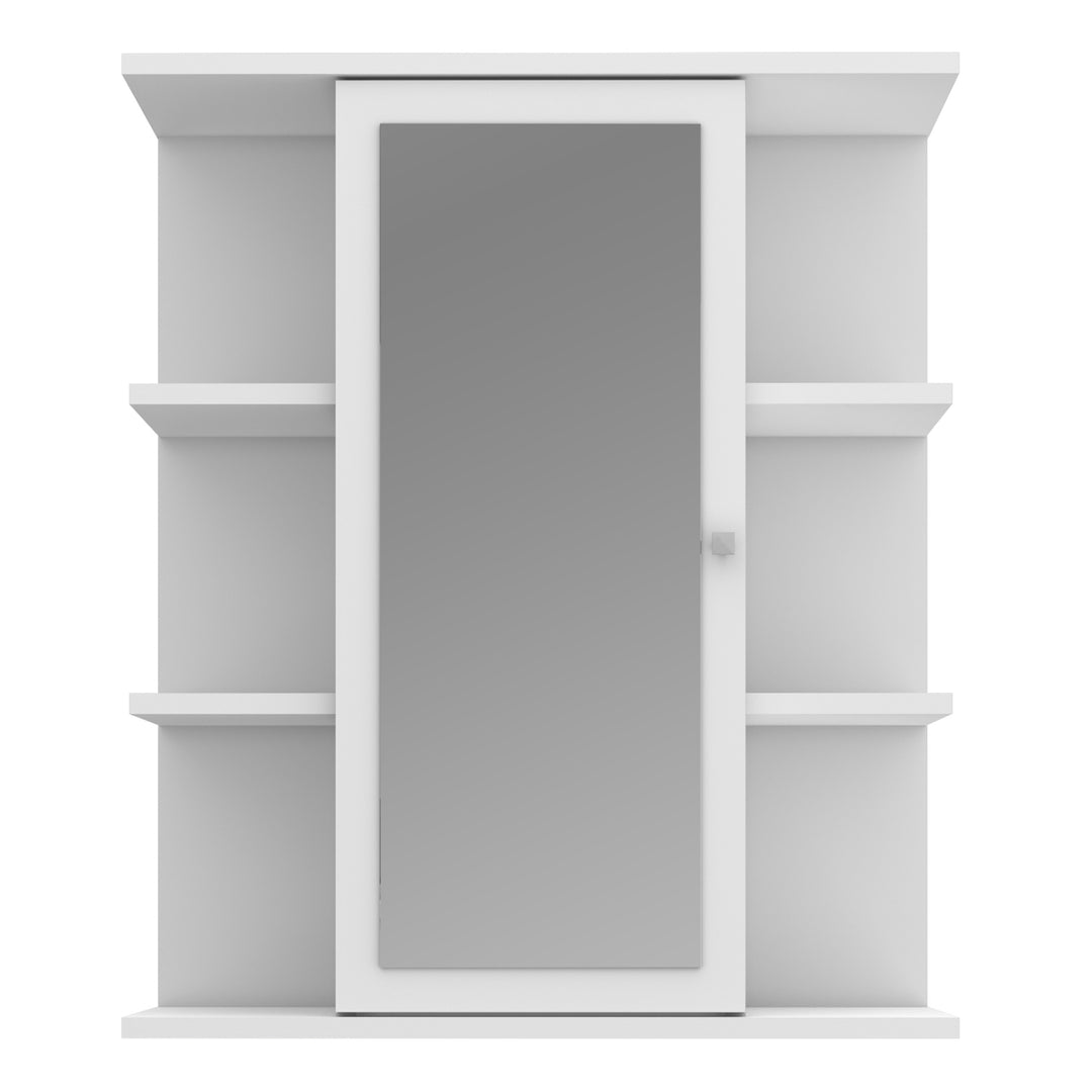 Ipsarion Hanging Cupboard with 1 Mirror Door, 6 Shelves & Silver Handle in White