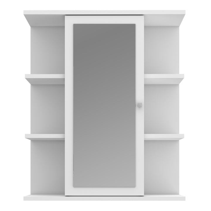 Ipsarion Hanging Cupboard with 1 Mirror Door, 6 Shelves & Silver Handle in White