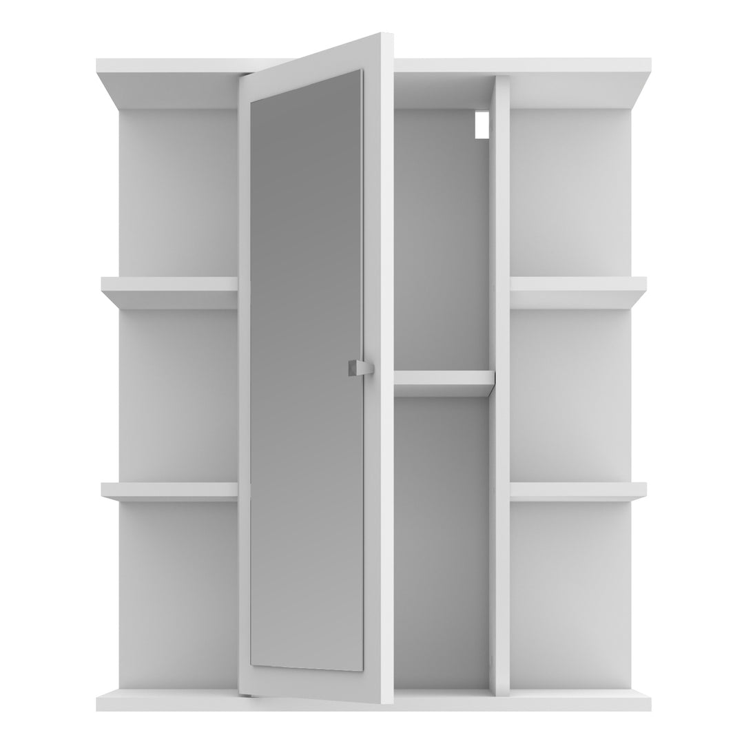 Ipsarion Hanging Cupboard with 1 Mirror Door, 6 Shelves & Silver Handle in White