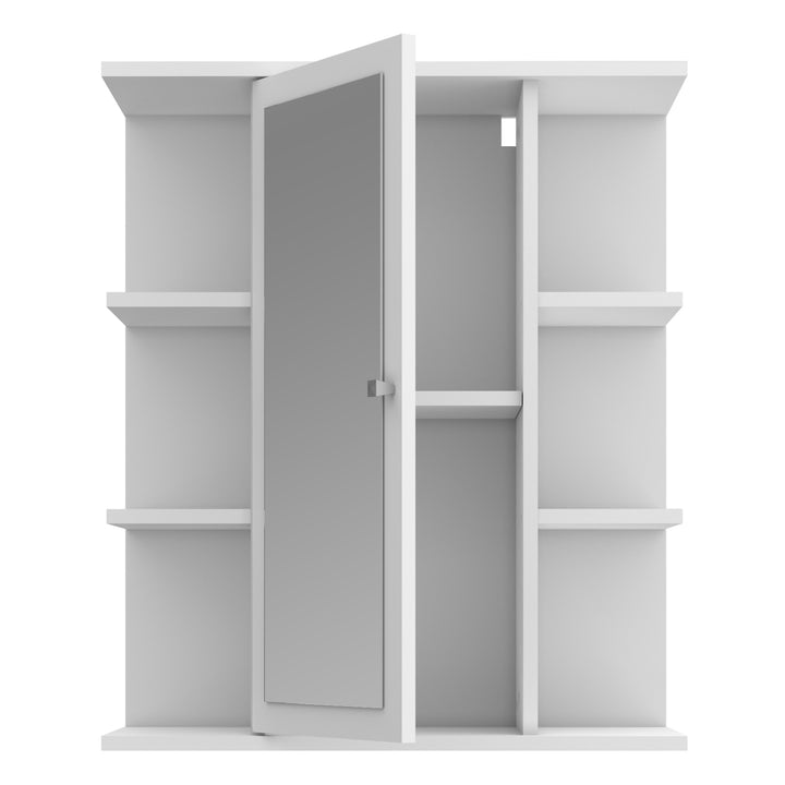 Ipsarion Hanging Cupboard with 1 Mirror Door, 6 Shelves & Silver Handle in White