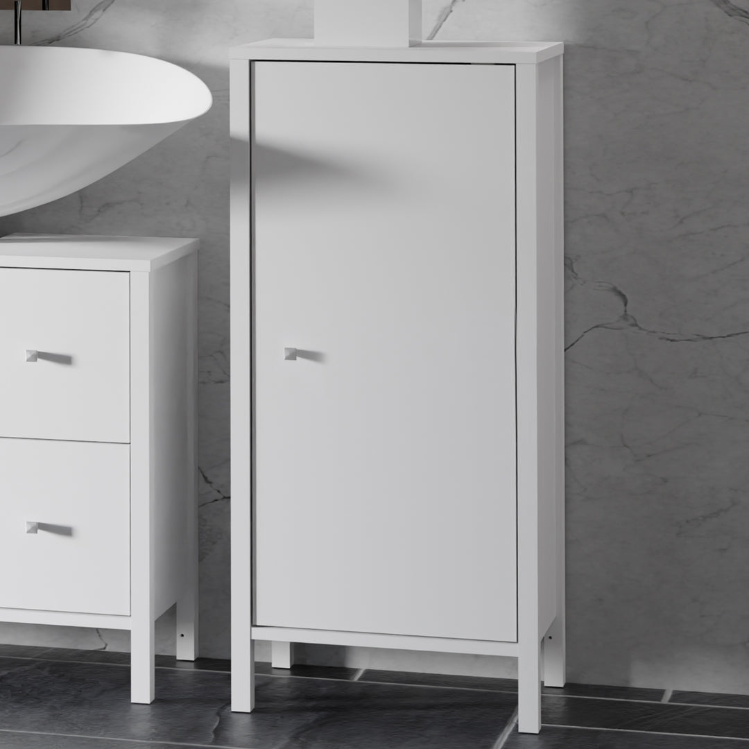 Ipsarion Bathroom Storage Unit with 1 Door & Silver Handle in White