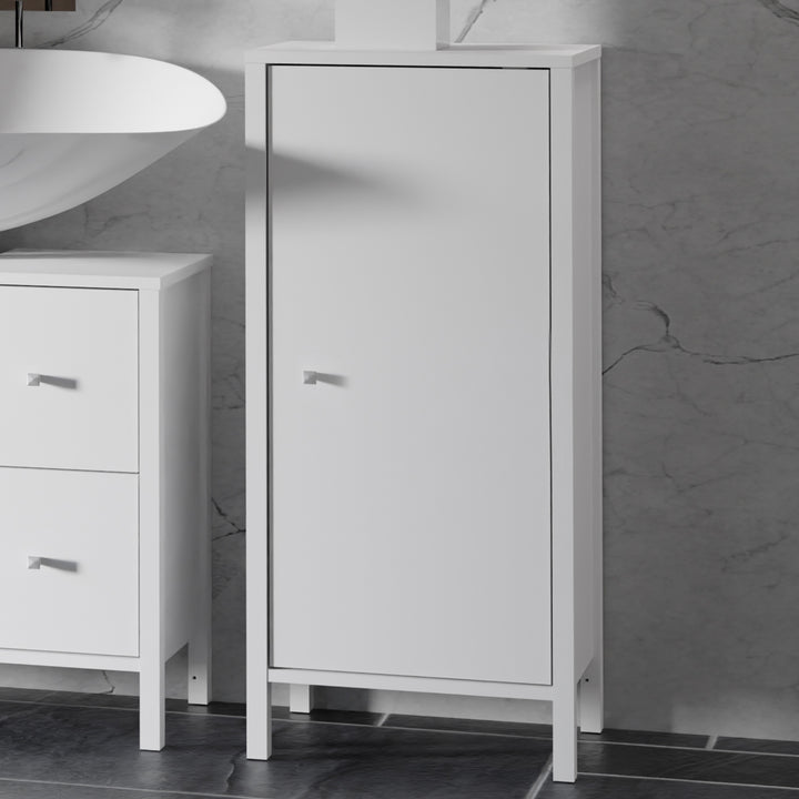Ipsarion Bathroom Storage Unit with 1 Door & Silver Handle in White