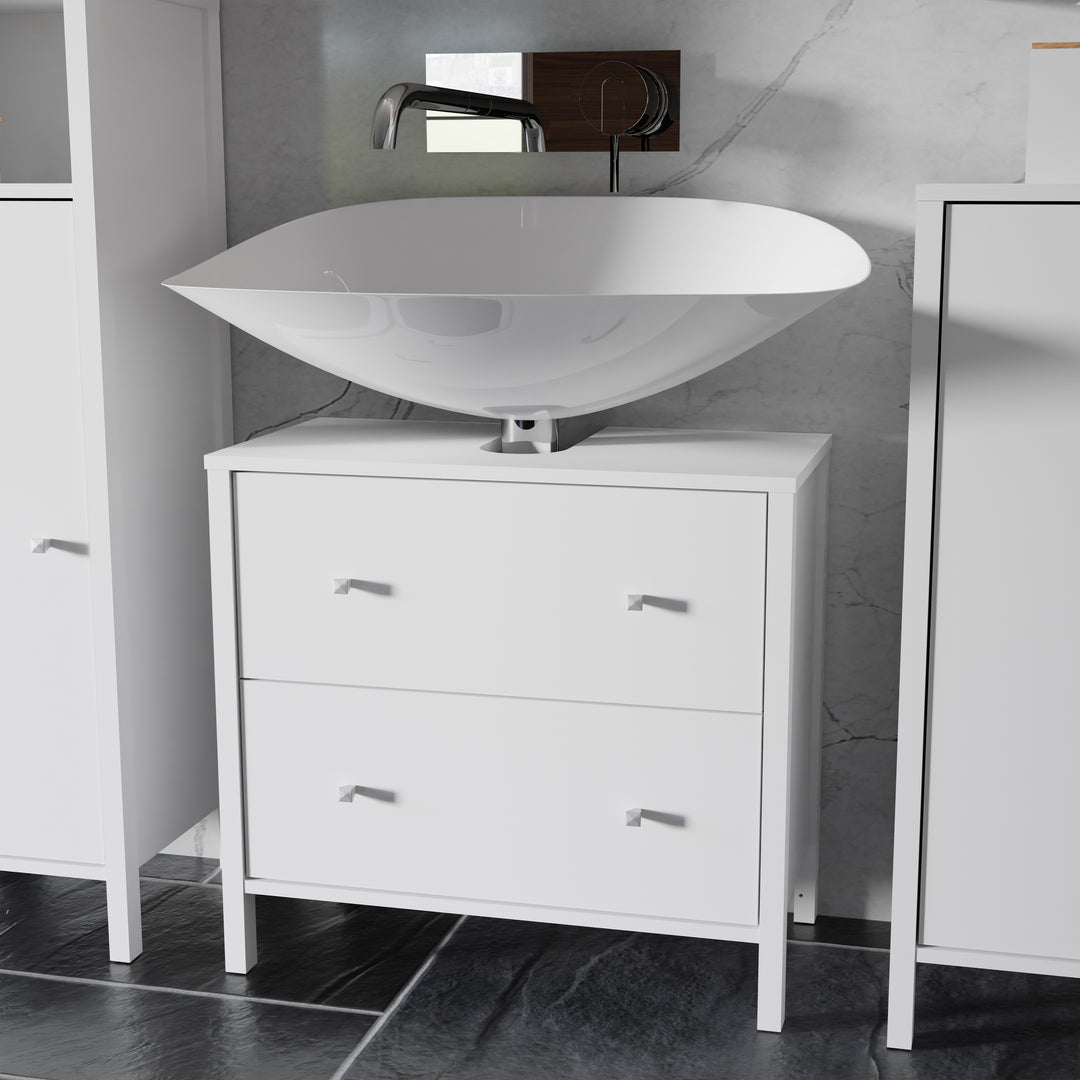 Ipsarion Under Sink Vanity Unit with 2 Drawers & Silver Handles in White