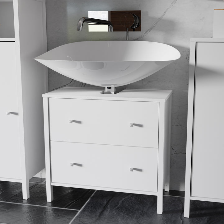 Ipsarion Under Sink Vanity Unit with 2 Drawers & Silver Handles in White