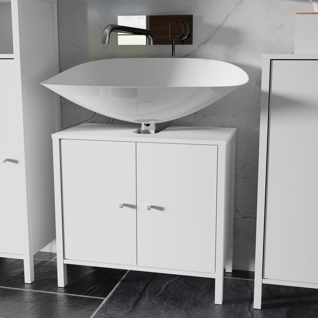 Ipsarion Under Sink Vanity Unit with 2 Doors & Silver Handles in White