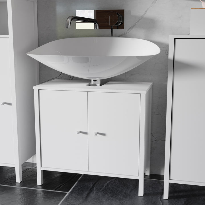 Ipsarion Under Sink Vanity Unit with 2 Doors & Silver Handles in White