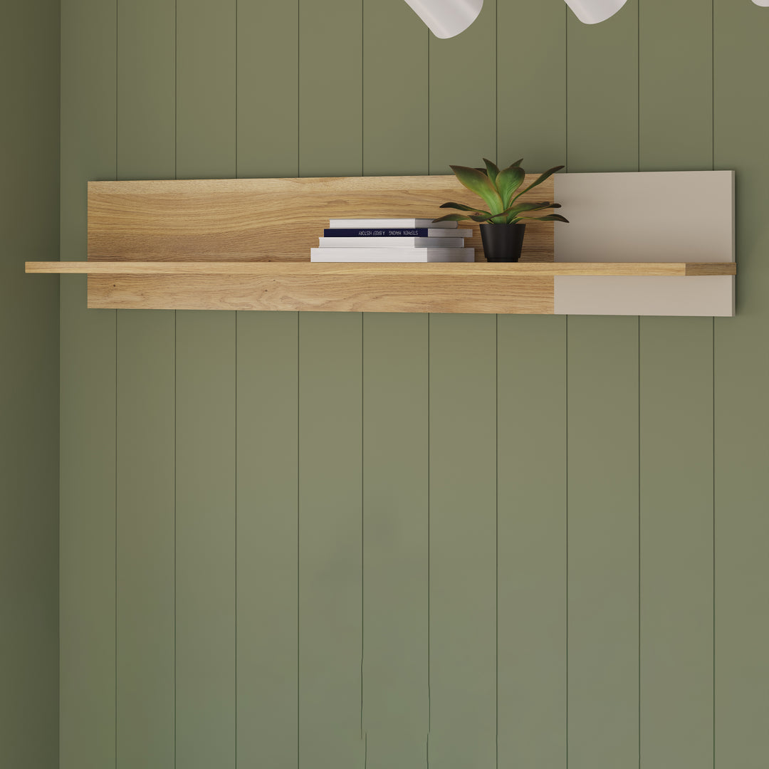 Bixbite Wall Shelf with Sliding Panel in Mauvella Oak and Sand