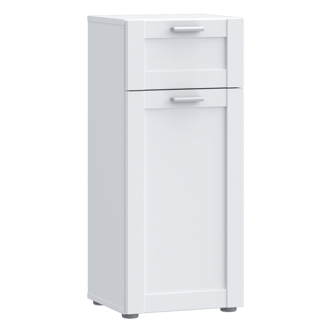 Lokko Bathroom Storage Unit with 1 Door & 1 Drawer with Silver Handles in White