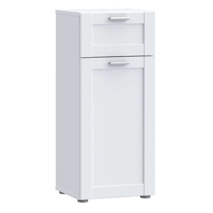 Lokko Bathroom Storage Unit with 1 Door & 1 Drawer with Silver Handles in White