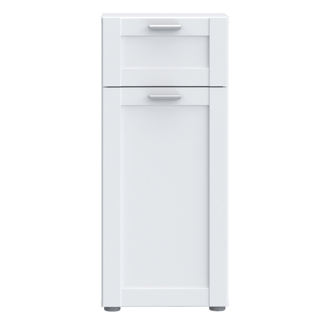 Lokko Bathroom Storage Unit with 1 Door & 1 Drawer with Silver Handles in White