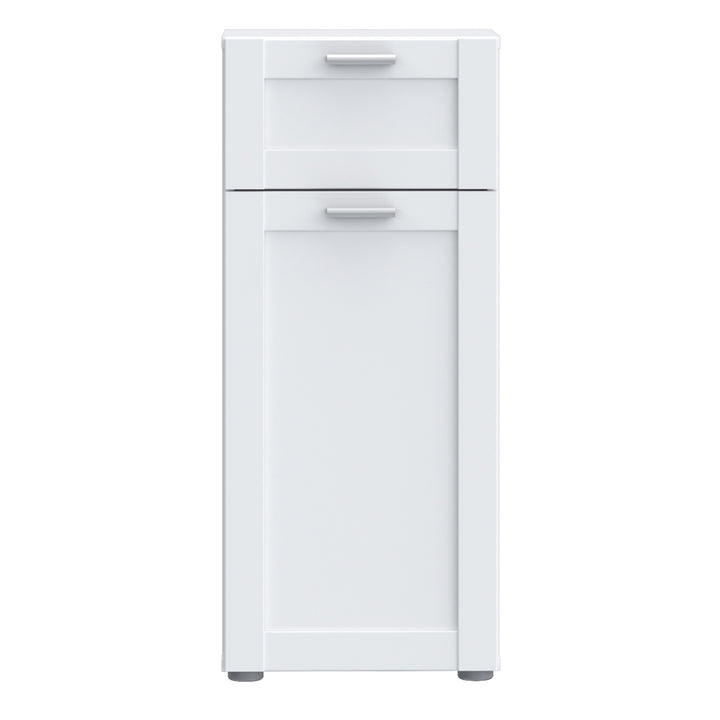 Lokko Bathroom Storage Unit with 1 Door & 1 Drawer with Silver Handles in White